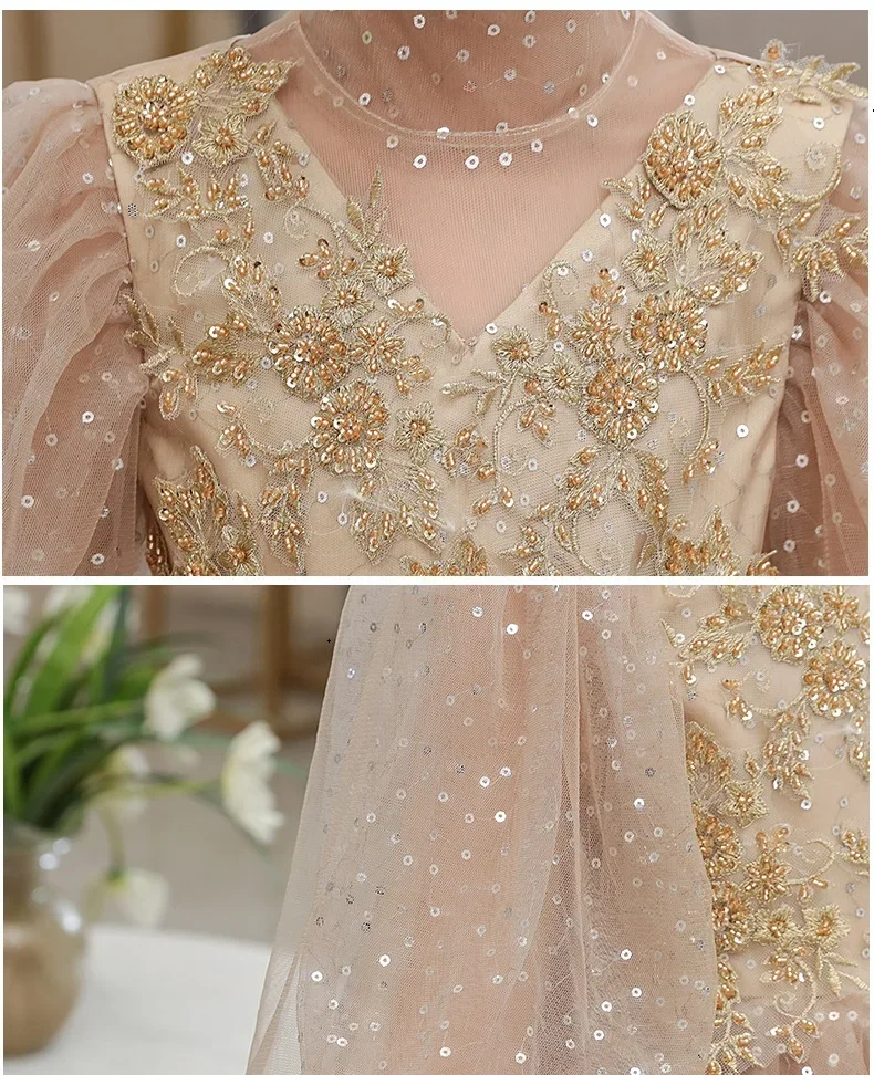 Abito da principessa da sera con paillettes abito da prima comunione abito lungo da sposa per bambini abito da ballo per bambini soffice costume elegante 2024