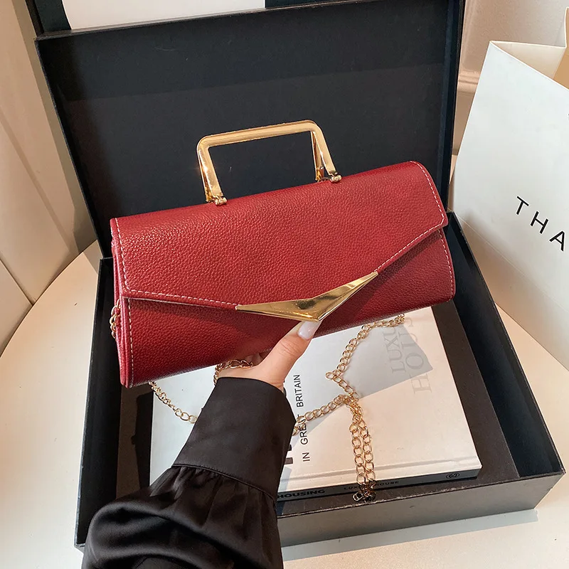 

​​2025 Square Bag with Chain Strap, Fashion Top Handle Purse for Women, Metallic Accent Shoulder Tote, Versatile Crossbody Bag