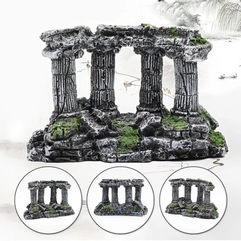 Retro Fish Tank Decoration Two/three/four Pillar Castle Aquarium Decor Artificial Roman Column Greece Temple Stone Ornament