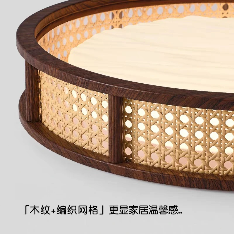 Medieval rattan hollow bedroom ceiling lamp Japanese retro walnut pattern lamp eye protection study lamp