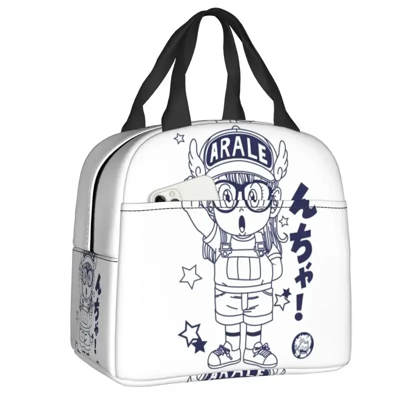 Custom Arale Norimaki Robot Anime Insulated Lunch Bags for School Office Dr Slump Manga Waterproof Cooler Thermal Bento Box Kids