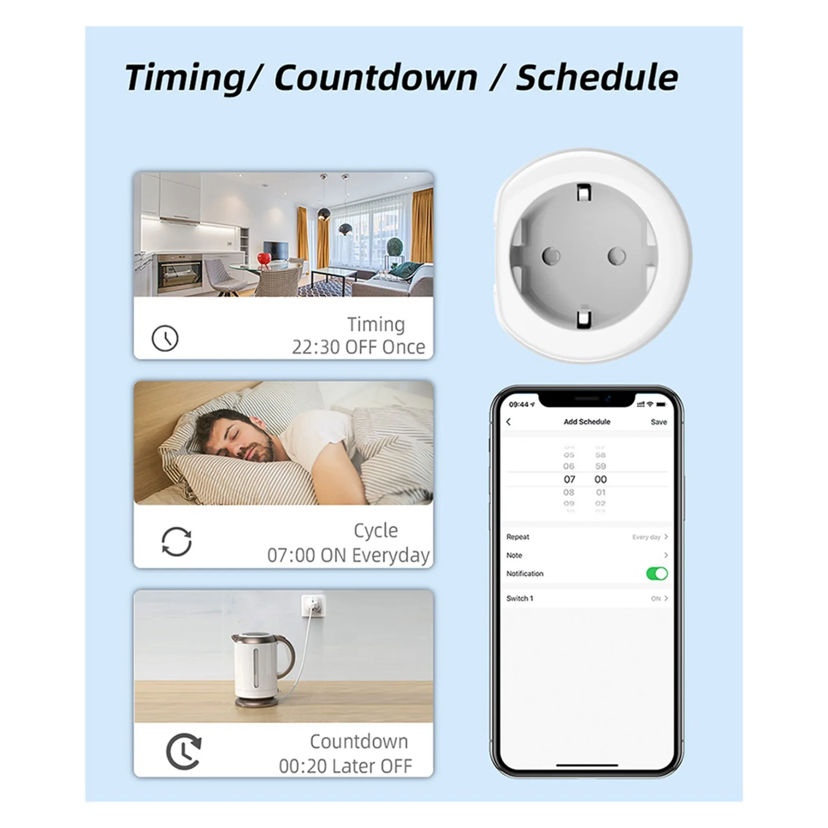 

Умная розетка Y43A-2X EU Tuya Zigbee 20A с дистанционным управлением через приложение, таймером и мониторингом потребления энергии, вилка стандарта ЕС