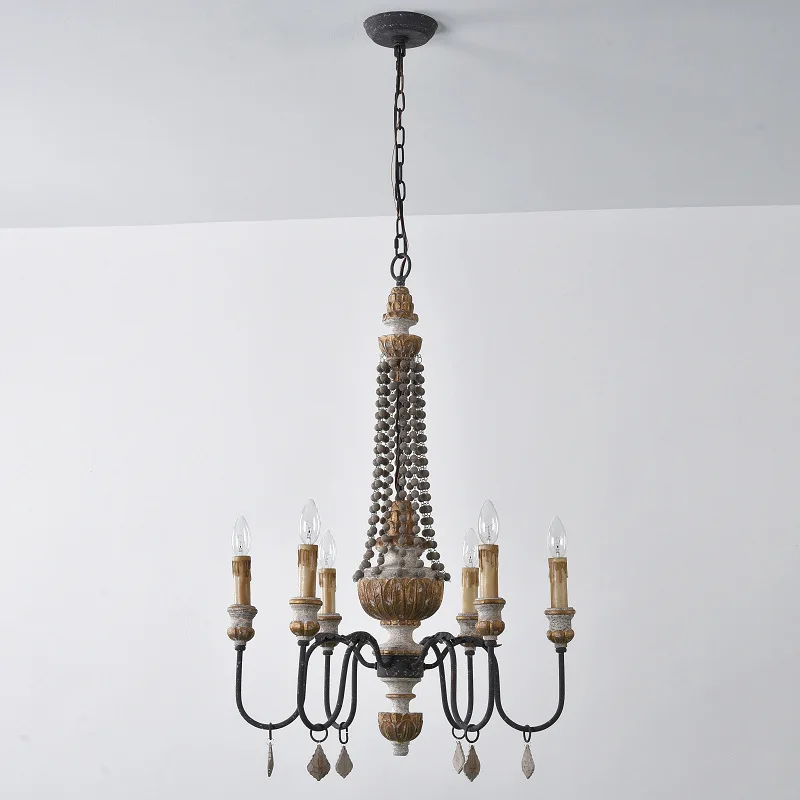 

American country retro old wood carving chandelier living room dining room bedroom