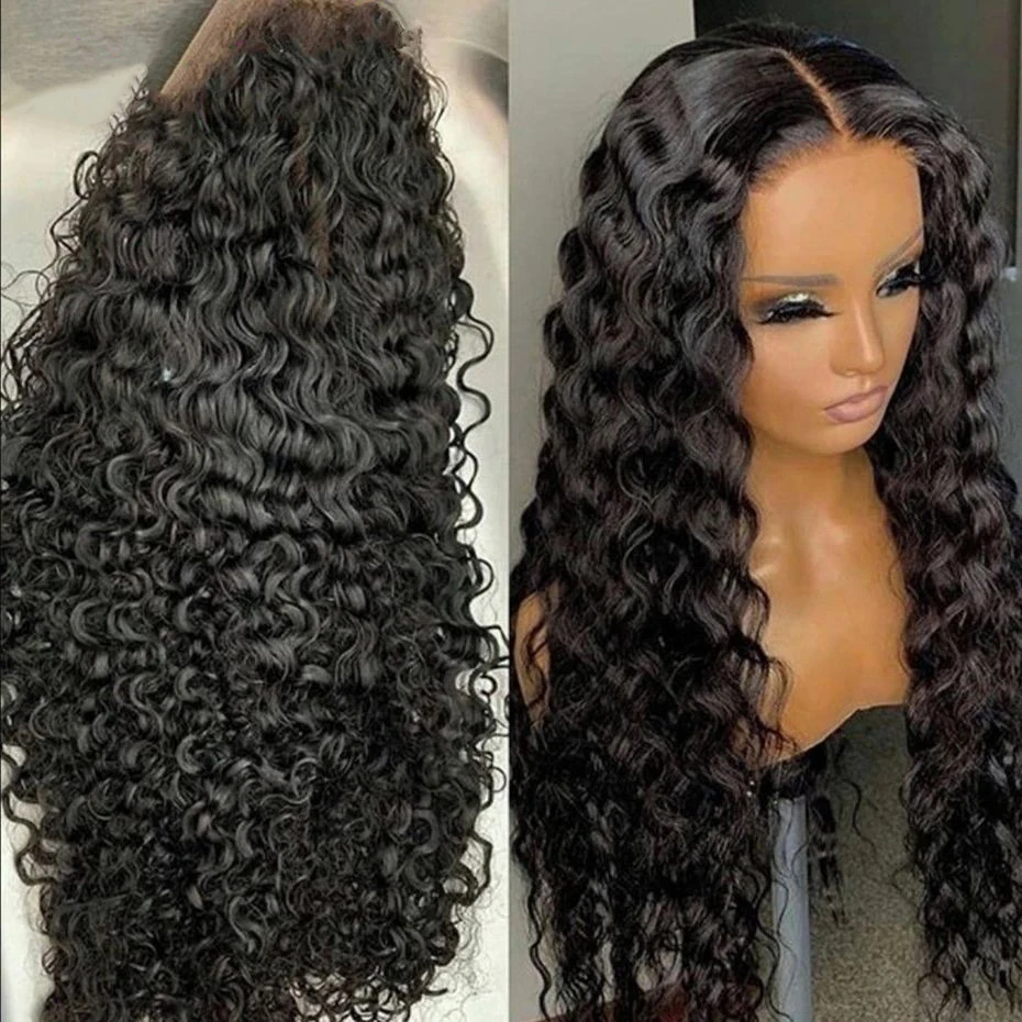 Deep Wave 13x4 Transparent Lace Frontal Human Hair Wigs 6x4 5x5 Glueless Lace Closure Wig Brazilian Remy Curly Easy Wear Wig