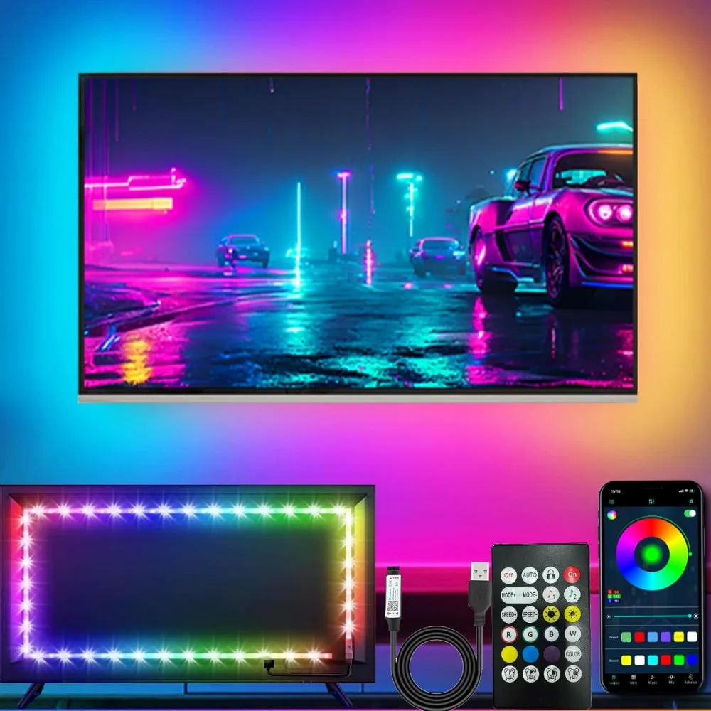 LED Lights for TV, 16.4ft LED Lights for 45-75 Inch TVs, RGB TV Backlight Behind, Music Sync Bluetooth APP/RF Remote Control Str
