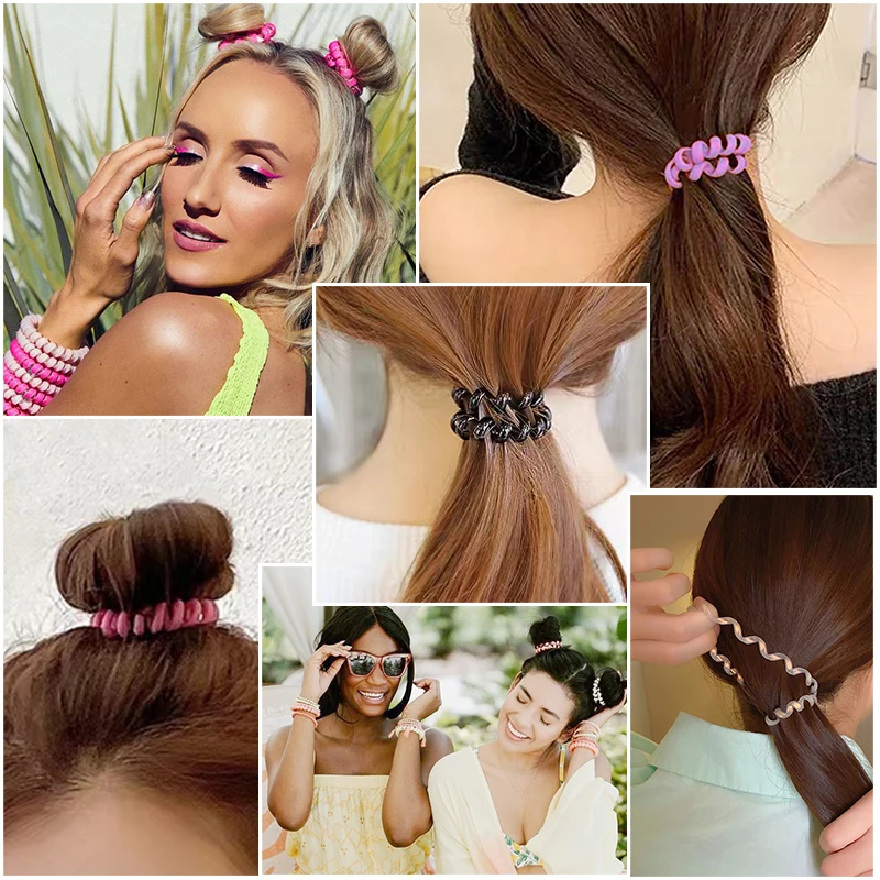 3/5/8Pcs Basic Girls Hair Tie Colorful Elastic Plastic Hair Bands Telephone Cord Rubber Band Scrunchie Hair Accessories Headwear