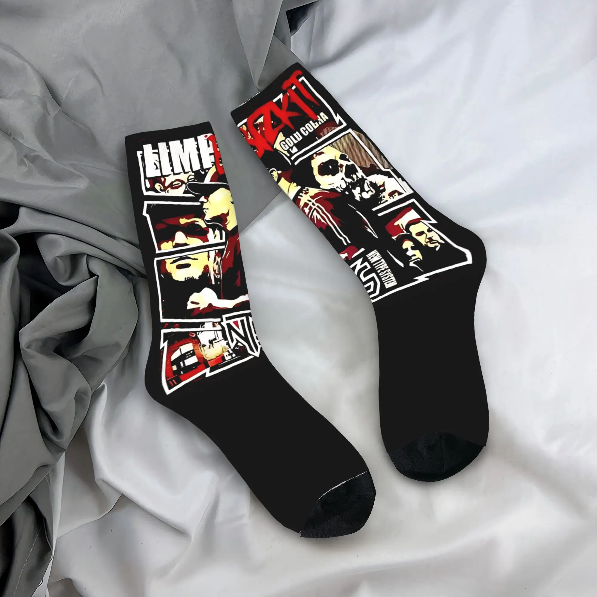 

LimpBizkits, мужские винтажные носки, дышащие готические носки, осенние велосипедные нескользящие носки с графическим рисунком, подарок на день рождения