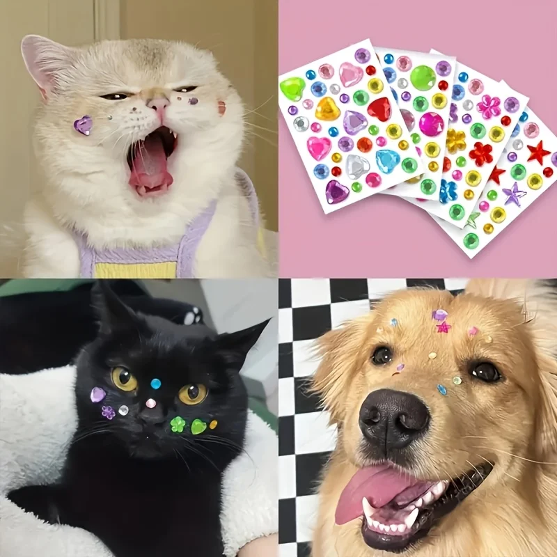 4 Stück Haustier-Strass-Aufkleber, zufällige Farben, Cartoon-Strass-Patches, Haustierpflege-Dekoration für Hunde und Katzen – Detail 3