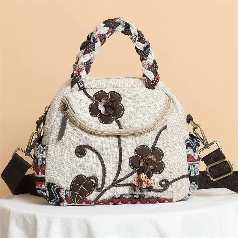 New Handbag Messenger Bag Female Ethnic Style Cotton Linen Canvas Women Bag Woven Embroidered Yunnan Versatility for Traveling