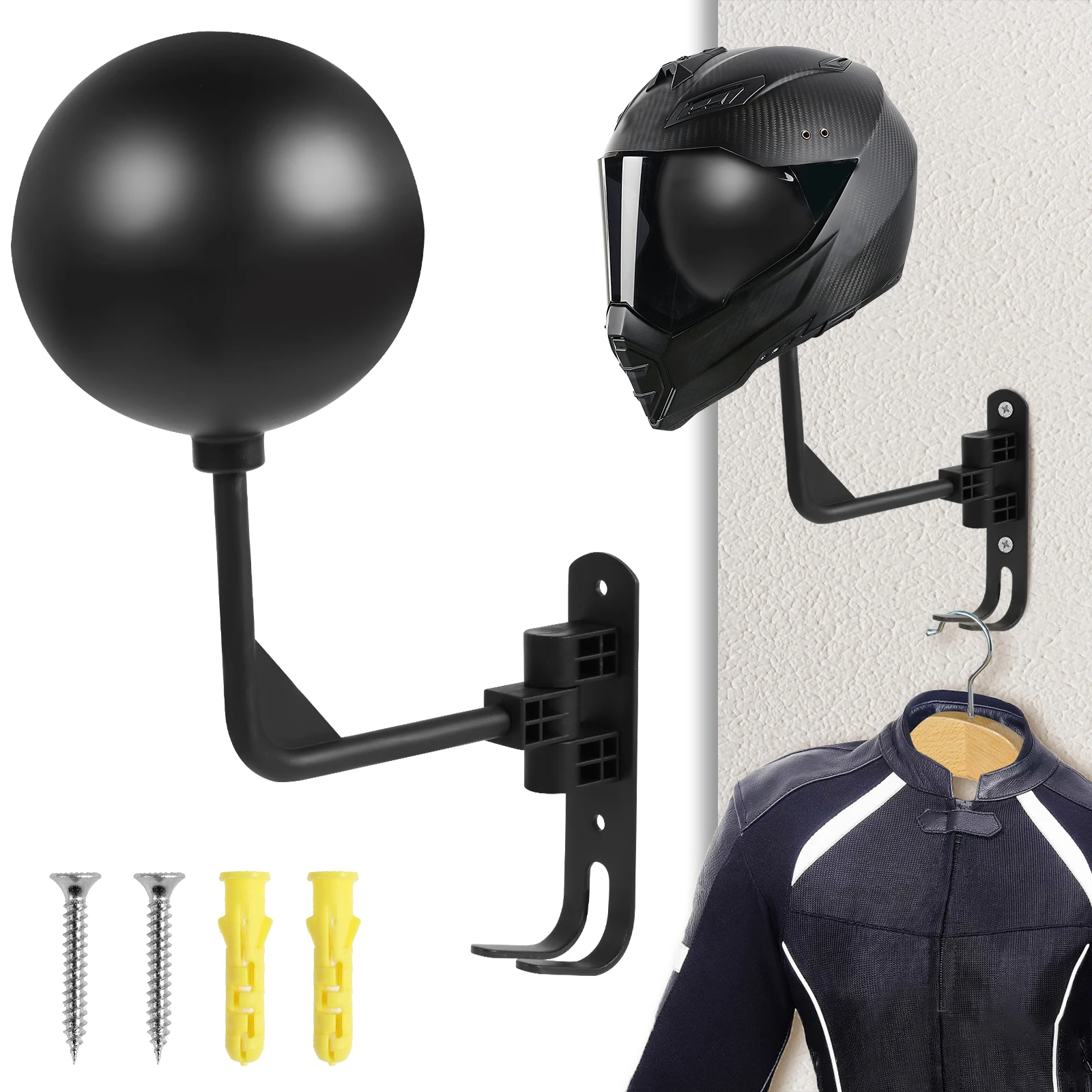 Motorcycle Helmet Holder Wall Mount Helmet Rack with Double Hook 180 度 Rotation Helmet Hanger Space Saving Helmet