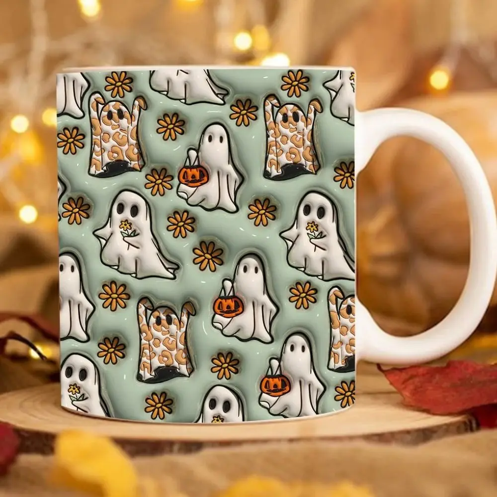 

Новая керамическая кофейная кружка на Хэллоуин, 3D кружка для жуткого чая с ручкой, чашка для эспрессо