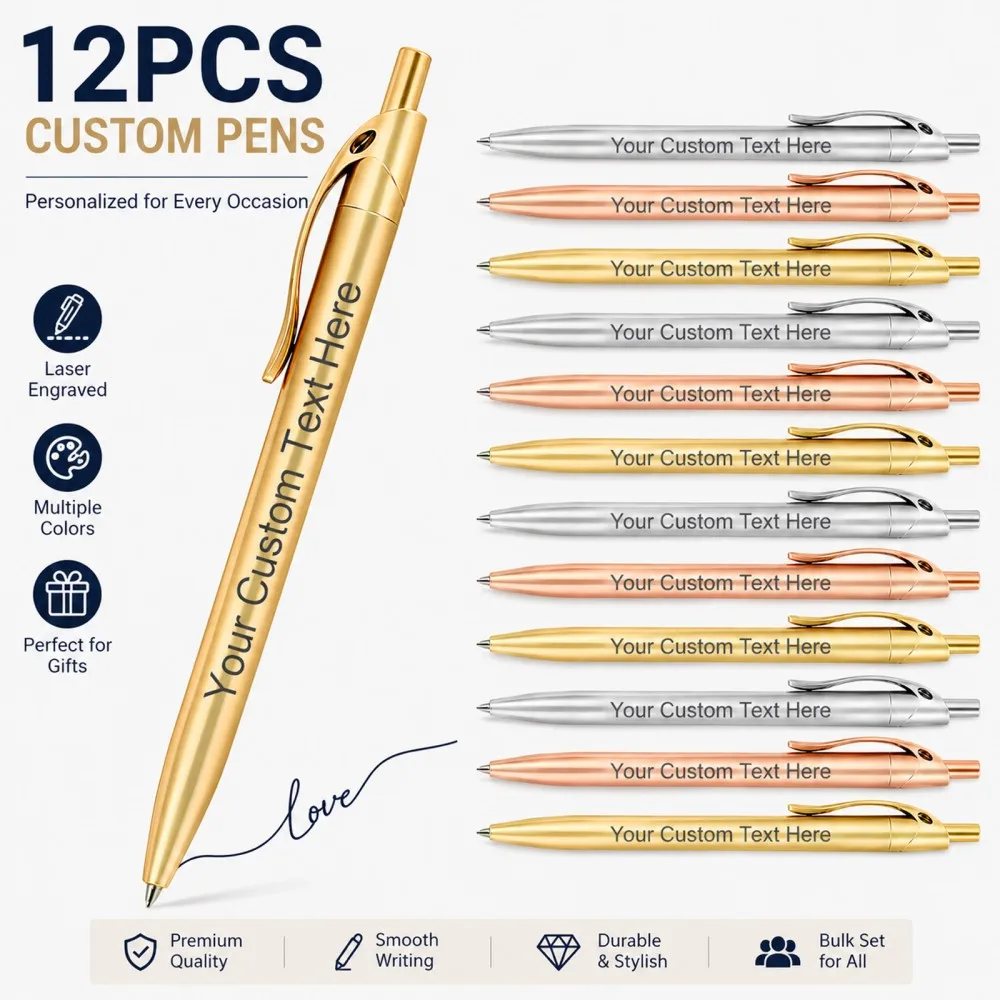 12pcs Custom Pens Bulk Pack, Personalized Pens Name Or Text, Laser Engraved Pens Business, Suitable for Business, Events
