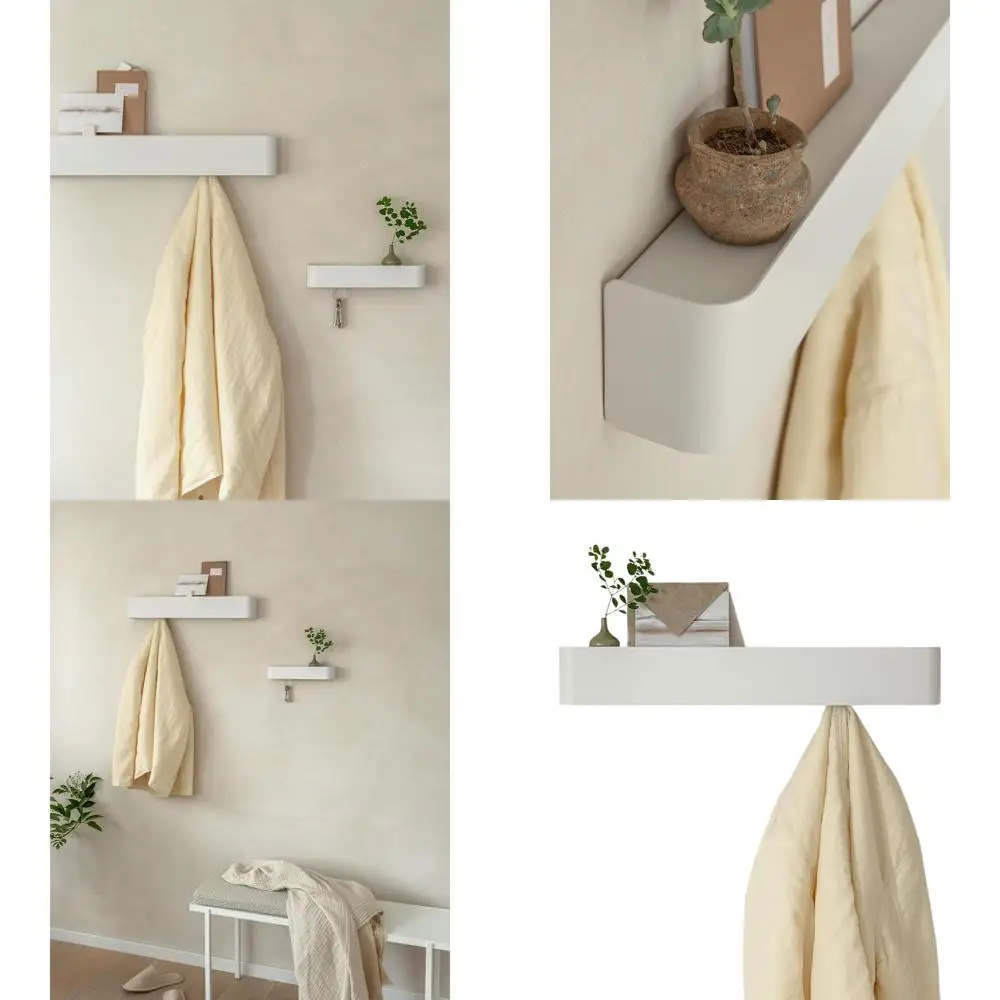 

Wall-Mounted Coat Rack with Storage and Hidden Hooks, White Metal Hat Rack Organizer