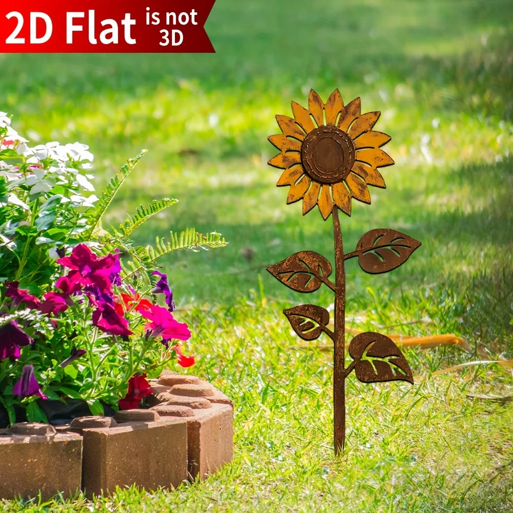 Rustikaler Sonnenblumen-Gartenstecker aus Metall, dekorativ, für den Außenbereich, Hofkunst, Retro-Blumenstecker, Rasenornament, Gartendekorationszubehör – Detail 6
