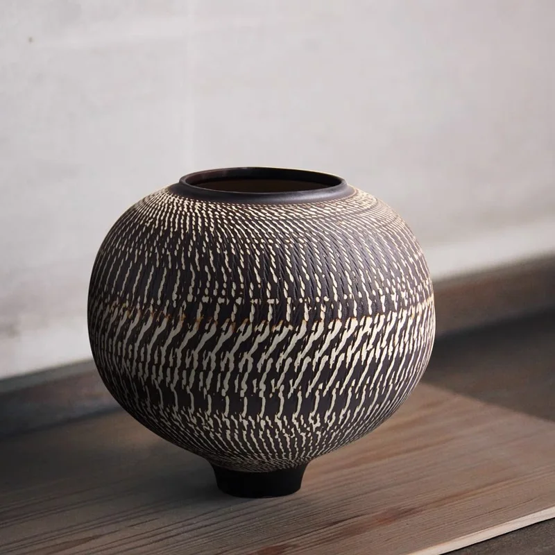 

Medieval Japanese wabi-sabi style ceramic vase, home furnishing, model room, sales office, clay pot, flower arranger,