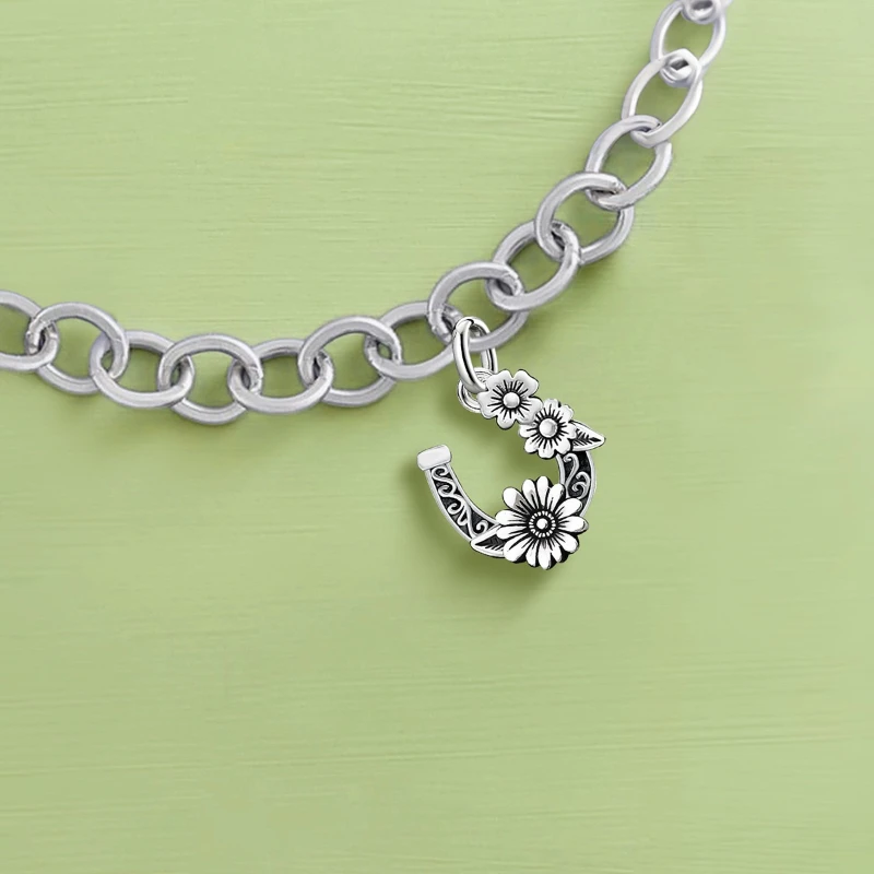 

925 Sterling Silver JamesAvery Vintage Pendants Horseshoe Flower Charms Beads Fit Original Bracelet Necklace DIY Jewelry