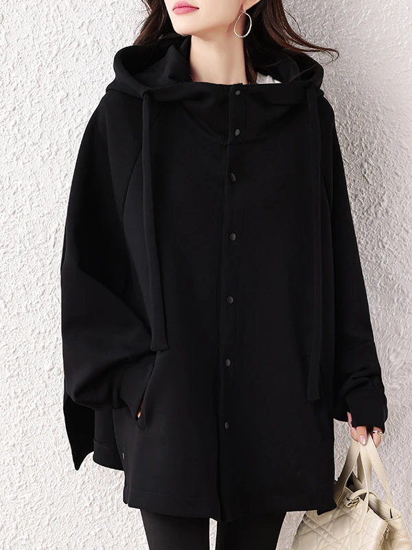 Casual Loose Fit Hoodie Women's Autumn Winter Design Slimming Large Size Casual Outerwear Asymmetrical Slit Pattern Versatile