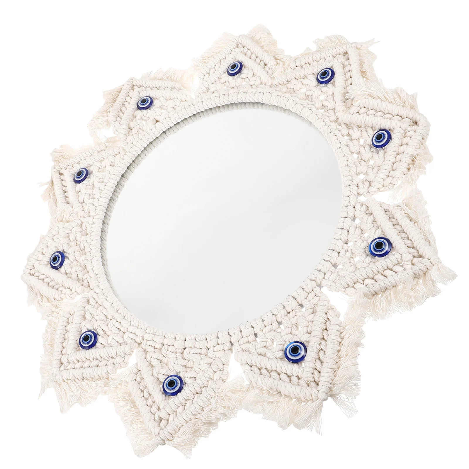 

Boho Woven Wall Mirror Evil Eye Tapestry Hanging Decor Nordic Rustic Style for Bedroom Living Room Wall Decoration