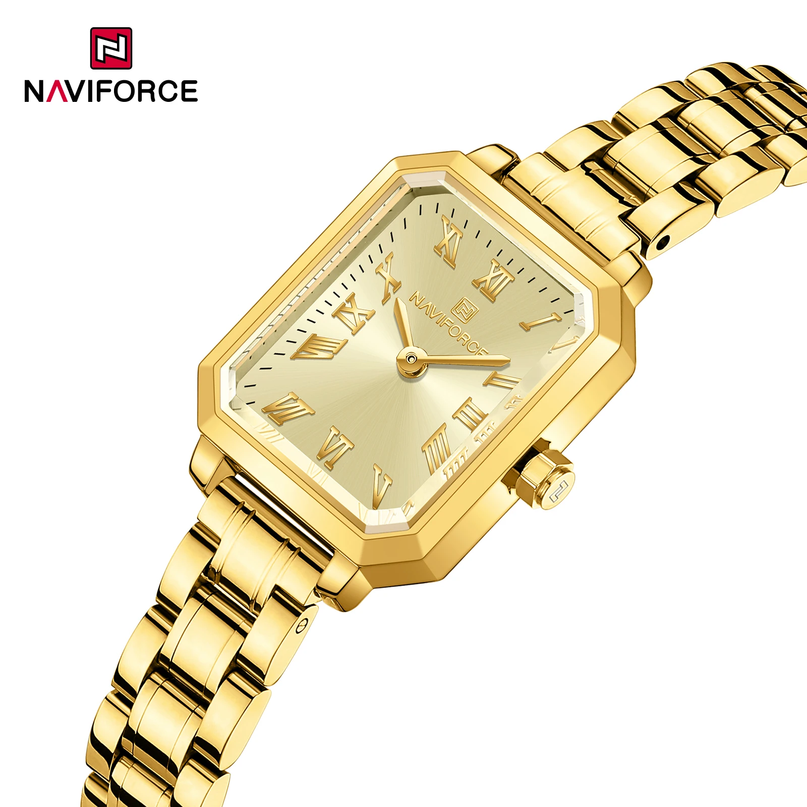 NAVIFORCE Woman Watch Elegant Fashion Rhombus Mirror Solid Steel Strap 30m Waterproof Luminous Calendar Window Ladies Original Q