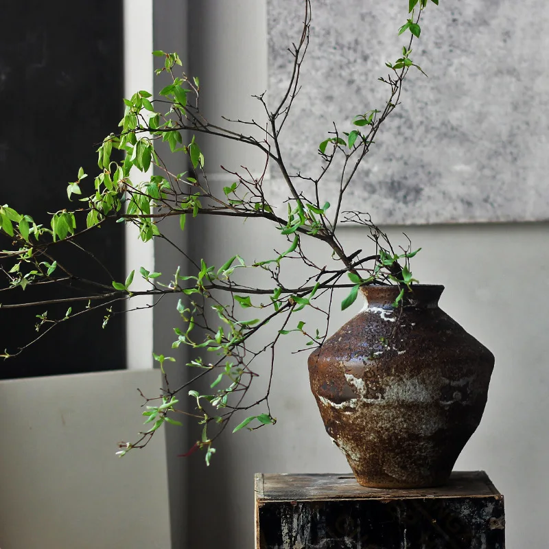 Imagem -05 - Wabi-sabi-vaso de Cerâmica Artesanal Zen Ornamentos Cerâmica Áspera Arranjo de Flores Retro Nostálgico Jingdezhen