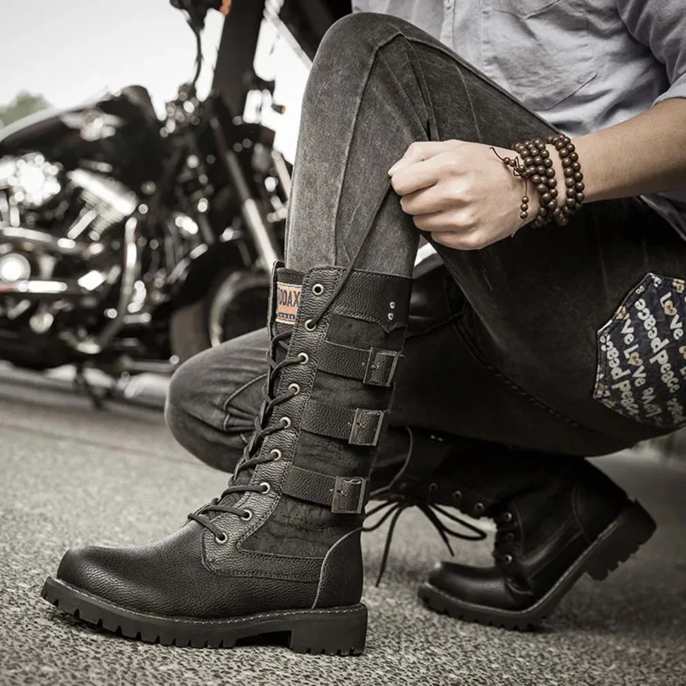 

2026 New Men's Shoes Cowboy Top Inner Heightening High Breathable Plus Size High-top Casual Sneakers Motorcycle Boots