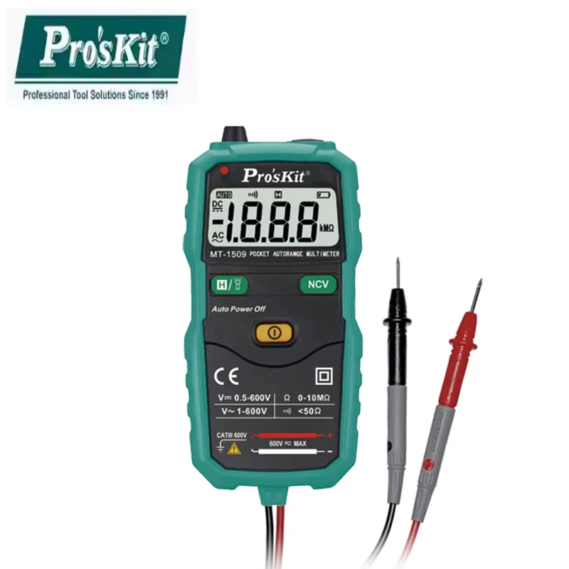 Multímetro digital Proskit MT-1509 de alta precisión, totalmente inteligente, pequeño, universal, para mantenimiento eléctrico, específico para electricistas.
