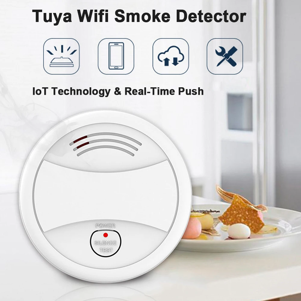 

Независимый фотоэлектрический датчик Tuya Wi-Fi, детектор дыма, пожарная защита, звук, свет, пожарная сигнализация с приложением для мобильного телефона