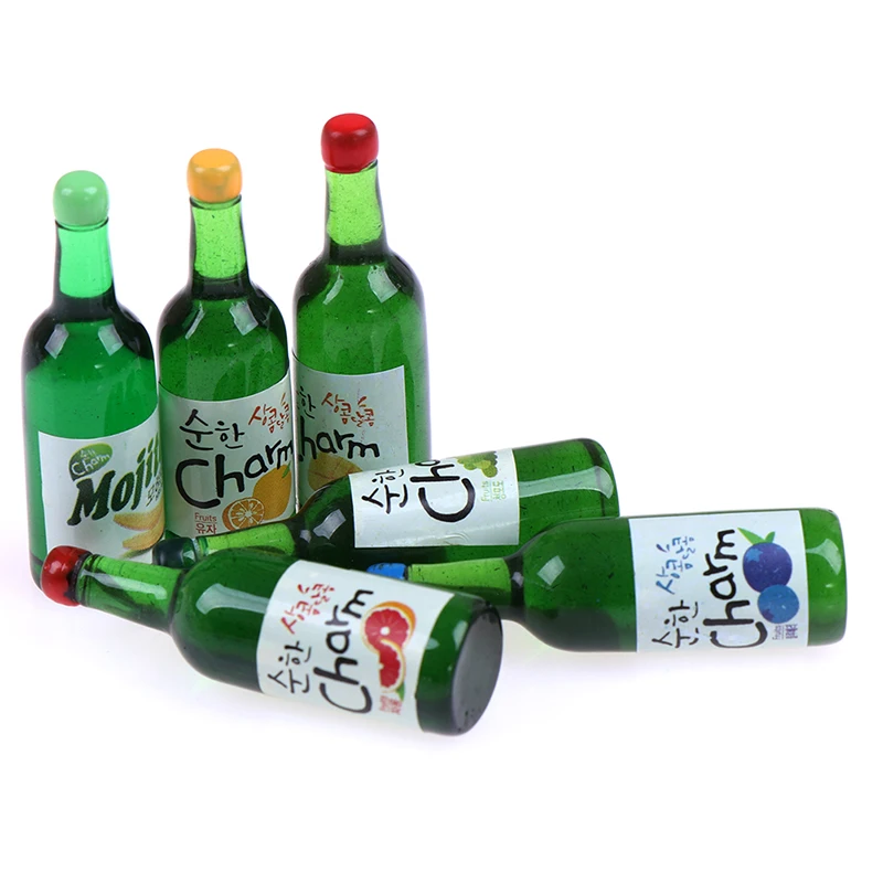 5Pcs 1:12 Dollhouse Miniature Fruit Juice Bottles Model Simulation Kitchen Drinks Model Toys For Doll House Decoration