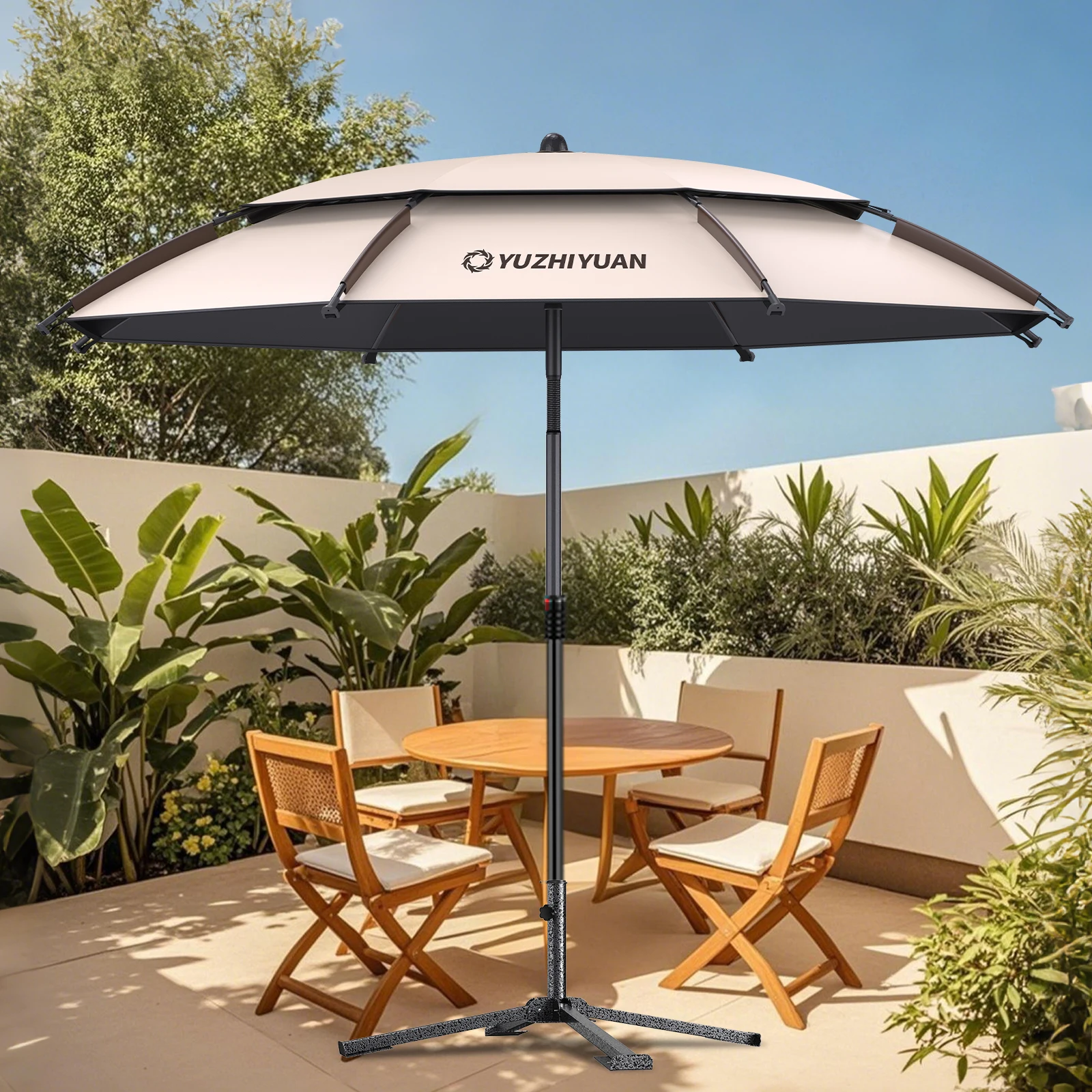 Extra Großer Doppeldach-Strandschirm mit 360°-Schutz ° Neigbarer UV-Schutz Belüfteter Outdoor-Terrassensonnenschutz – Detail 4
