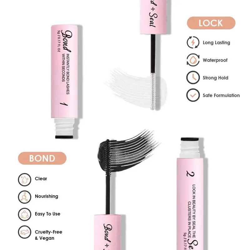 Waterproof False Eyelash Glue and Seal 2 in 1 Fast Drying Lash Glue And Sealer Long Lasting Strong Hold False Eyelashes Glue