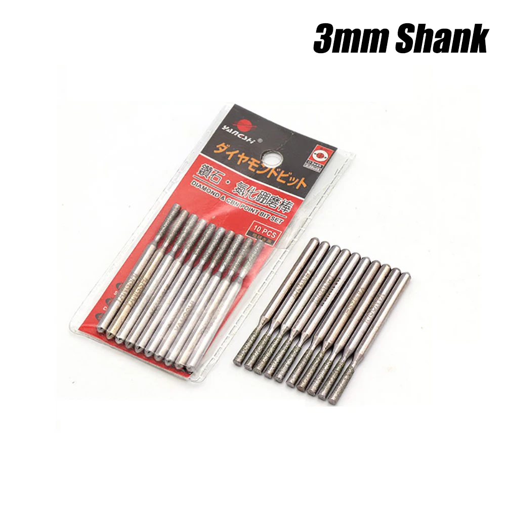 

1/10 шт., перевернутая трапециевидная алмазная шлифовальная головка 3x3 мм, шлифовальный стержень из нитрида бора, гравировка камня, стекла для вращающегося инструмента Dremel