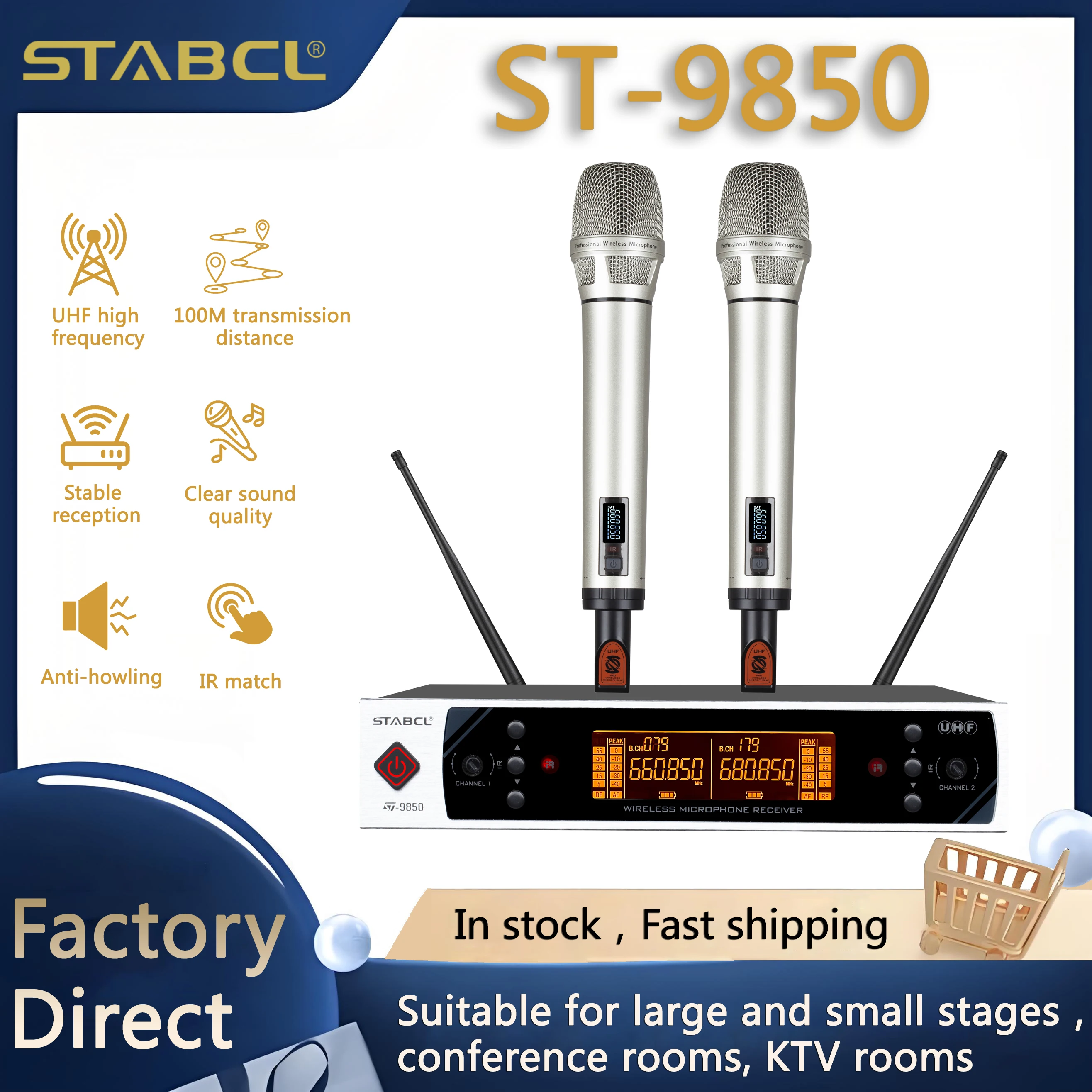 Professional UHF wireless microphone Four channel handheld microphone Home karaoke microphone Church school stage microphone