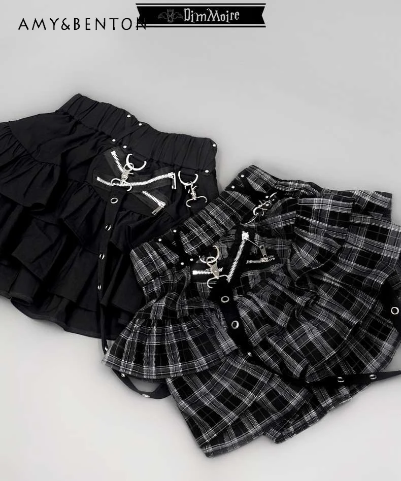 Japanese Mine Series Mass-produced Strap Mini Skirt Harajuku Preppy Style Elastic Waist Subculture Y2K Skirt Hot Girl Goth Skirt