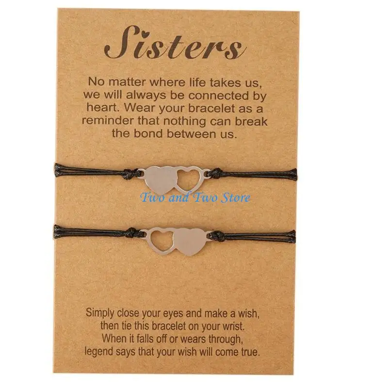 HX6F 2 Pieces Set Sisters Card Bracelet for Couples Sister Mom and Daughter