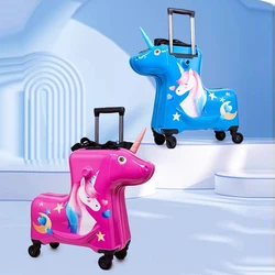 Children's Luggage can be Mounted boys' Blue Trolley Kids suitcase Girls' Pink Seat Suitcases Safety Straps