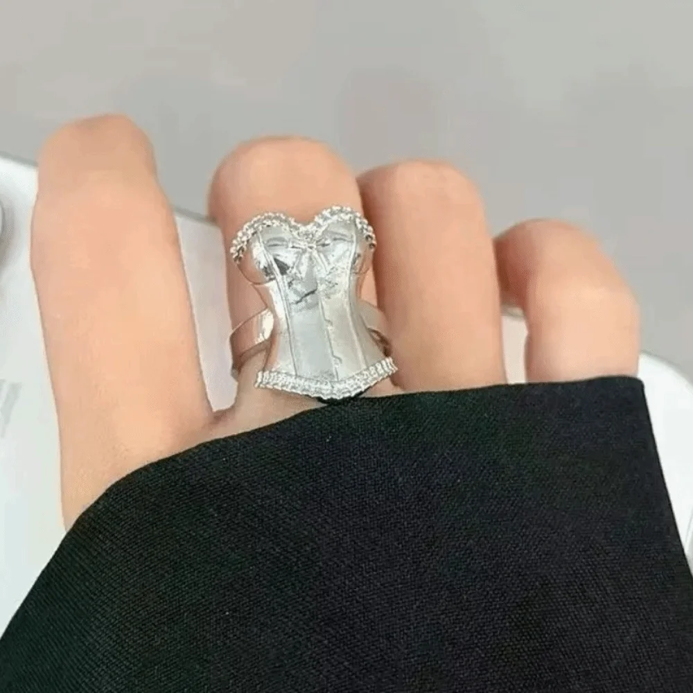 Korean Sweet Style 3D Corset Ring Alloy Unique Punk Skirt Hem Ring Opening Delicate Princess Style Ring Women