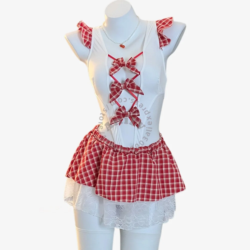 

AniLV School Studnet Maid Uniform Sexy Bow Bodysuit TemptationLingerie Nightwear Erotic Outfits Cosplay Costumes