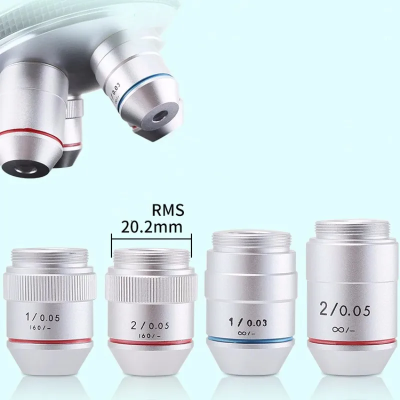 Microscope 1X 2X Achromatic 160 Infinity Objective Lens RMS Thread Parfocal Distance 45mm 65mm