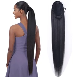 Sintético Drawstring Ponytail extensão do cabelo, clipe na peruca falsa, Hairpiece Pigtail, Long Smooth Overhead Pony cauda, 34