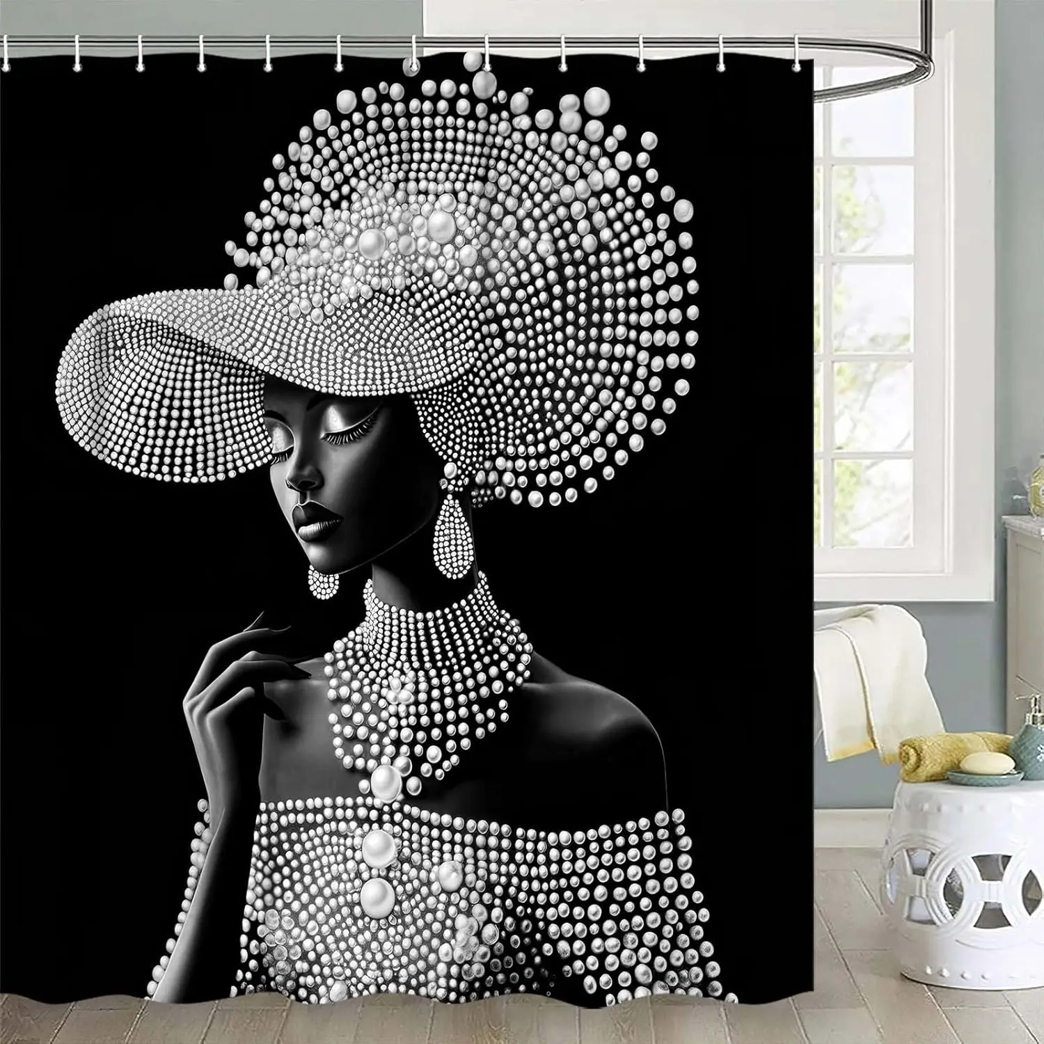 

Афро-американская тканевая занавеска для душа, черная девушка, женщина, сексуальная мода, жемчуг, черно-белые занавески для душа, водонепроницаемые