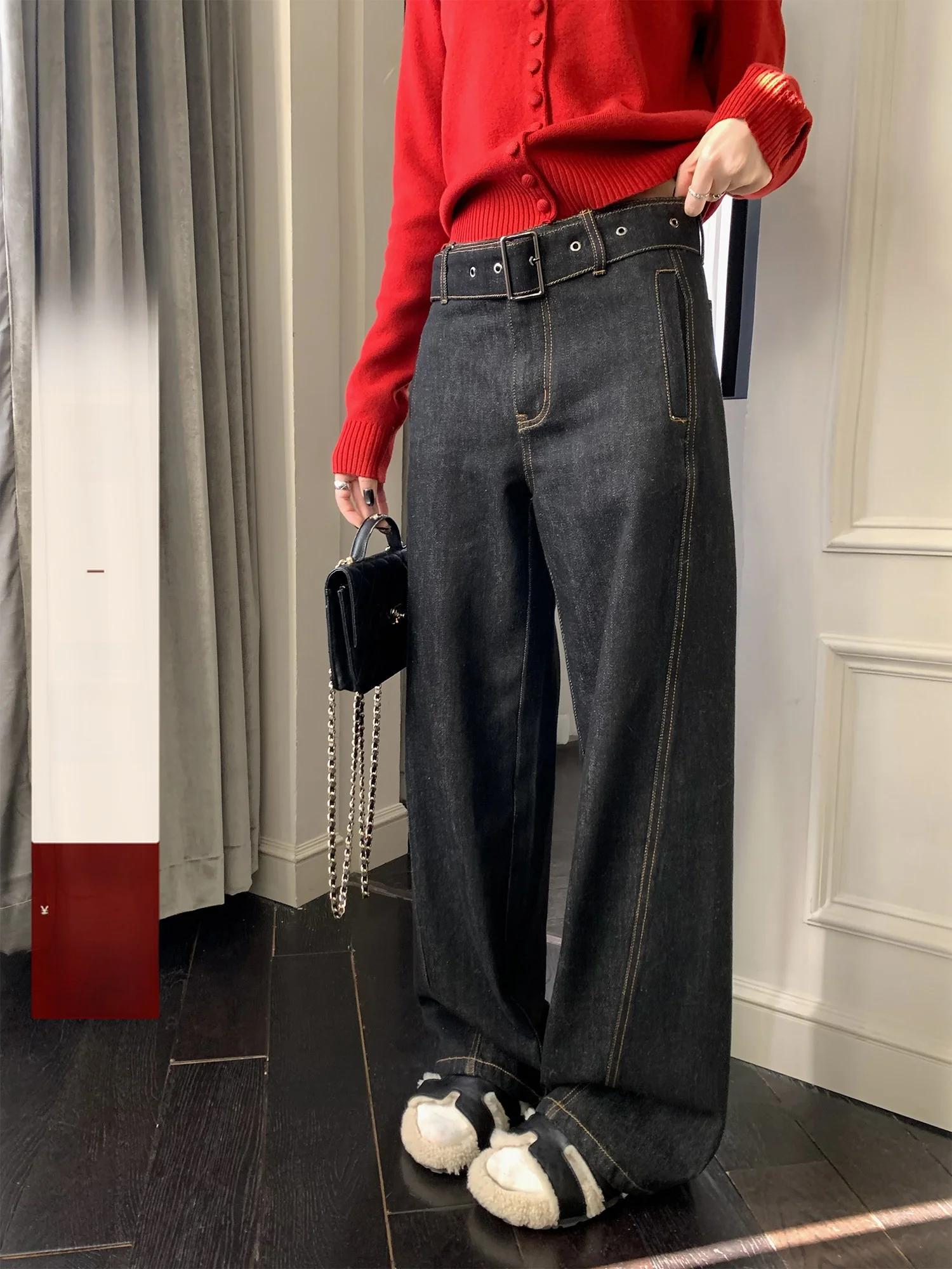 

Женские зимние утепленные джинсы с широкими штанинами в стиле ретро, с высокой талией, свободного кроя, с высокой эластичностью, винтажные, JH2025880