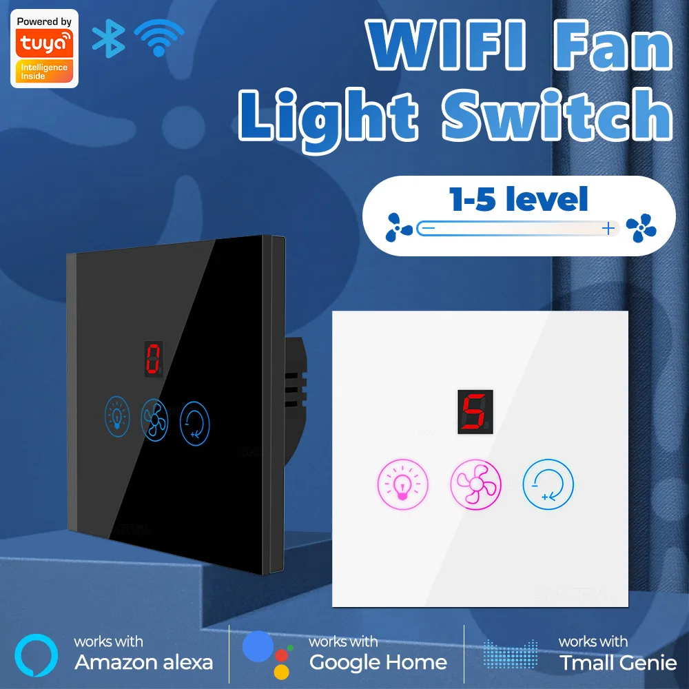 TUYA WIFI Bluetooth Fan Light Switch US EU Touch Smart Switch Smart Home Works With Smart Life App Via Alexa Google Home Echo