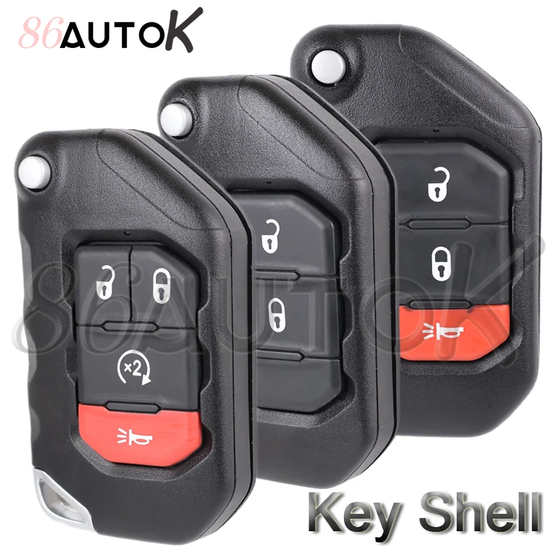 

Flip Key Fob Shell for Jeep Rubicon Wrangler Gladiator Sahara JK JL 2018 Folding Remote Car Key Case Uncut Blade 2/3/4 buttons