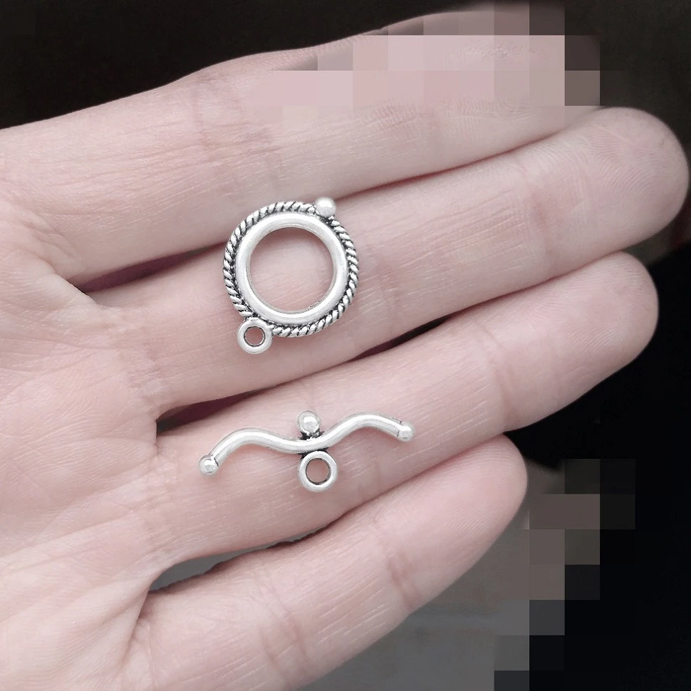 Chiusura per bracciale Collana Ganci OT Rotondi Argento Artigianato 40 pezzi Ciondoli in metallo Catene con connettori Toggle Componenti di gioielli Forniture