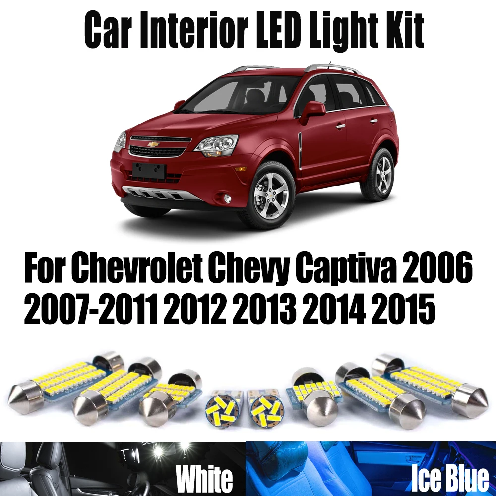 

12Pcs Canbus LED Interior Map Dome Vanity Mirror Light Kit For For Chevrolet Chevy Captiva 2006- 2014 2015 License Plate Lamp