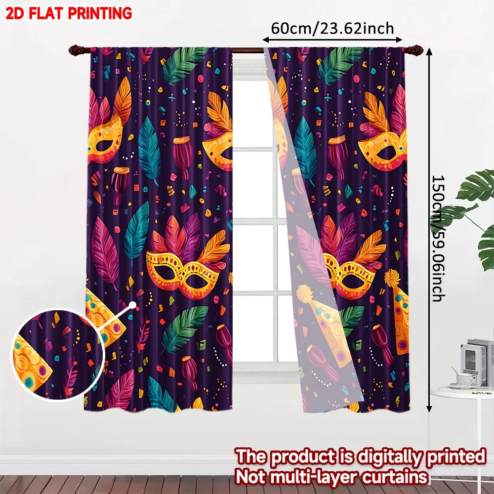 2D flat printing 2pcs Curtain Party Curtains Carnival Masks and Confetti Digital Printed Polyester Drapes Family Party