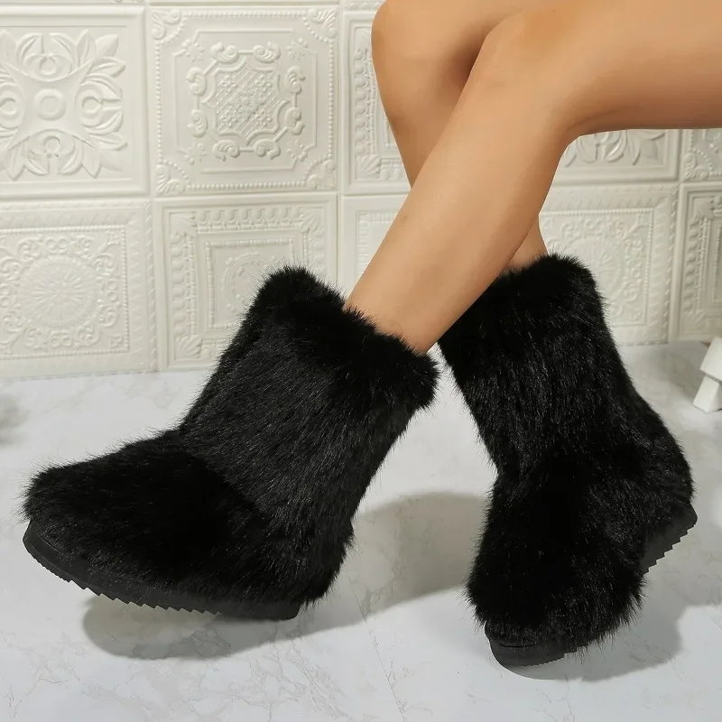 Winter Women Fluffy Faux Fox Fur Boots Woman Plush Warm Snow Boots Luxury Footwear Girls Furry Fur Bottes Fashion Winter Shoe