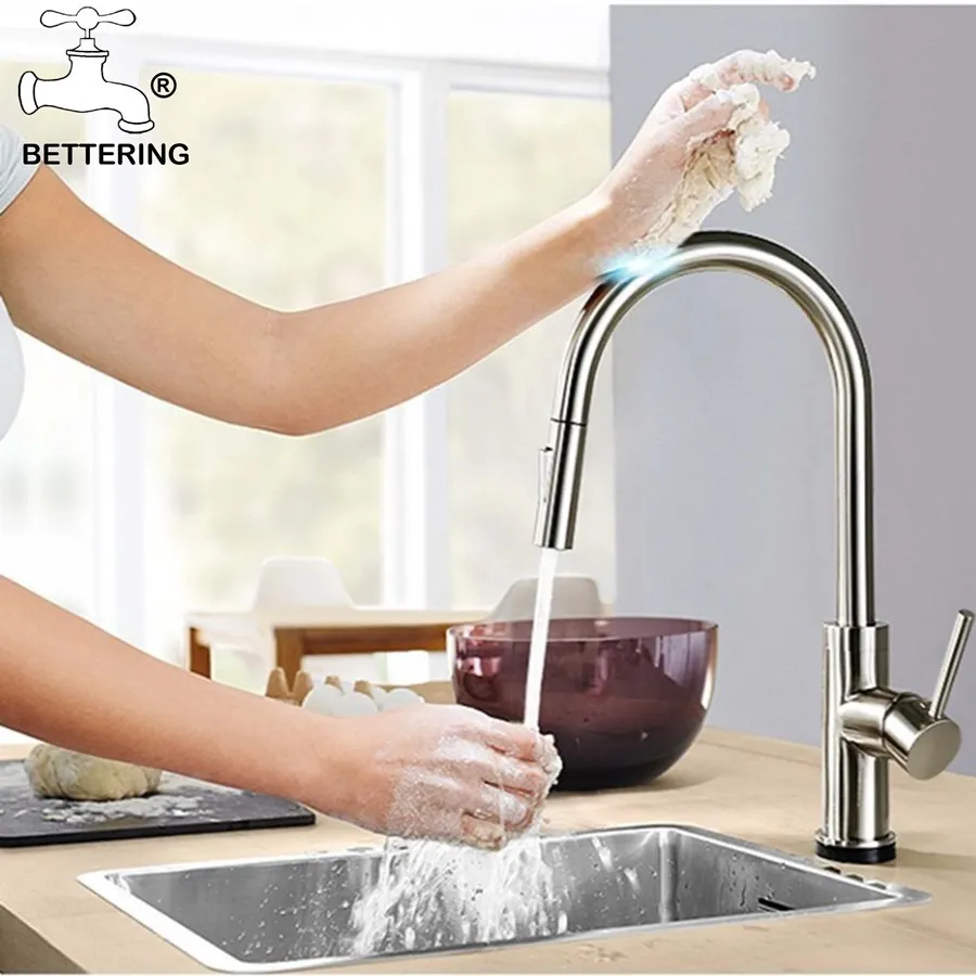 

Pull Out silvery Sensor Kitchen Faucets Stainless Steel Smart Induction Mixed Tap Touch Control Sink Tap Torneira De Cozinha