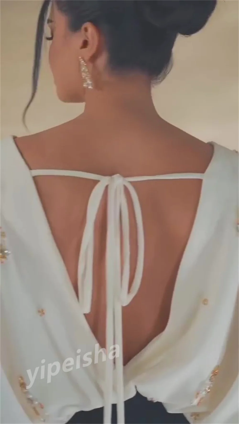 Exquisitos Vestidos de Noche de sirena con cuello en V, vestidos de novia con cuentas de diamantes de imitación, vestido de gasa Formal para ocasiones especiales para damas