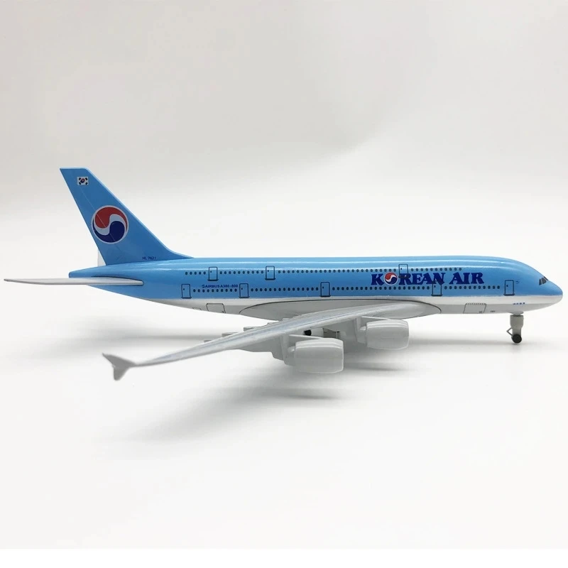 نموذج طائرة مناسبة لكوريا الخطوط الجوية الكورية A380 دييكاست نموذج طائرة مع عجلات تحصيل الديكور هدية 20 سنتيمتر طائرة